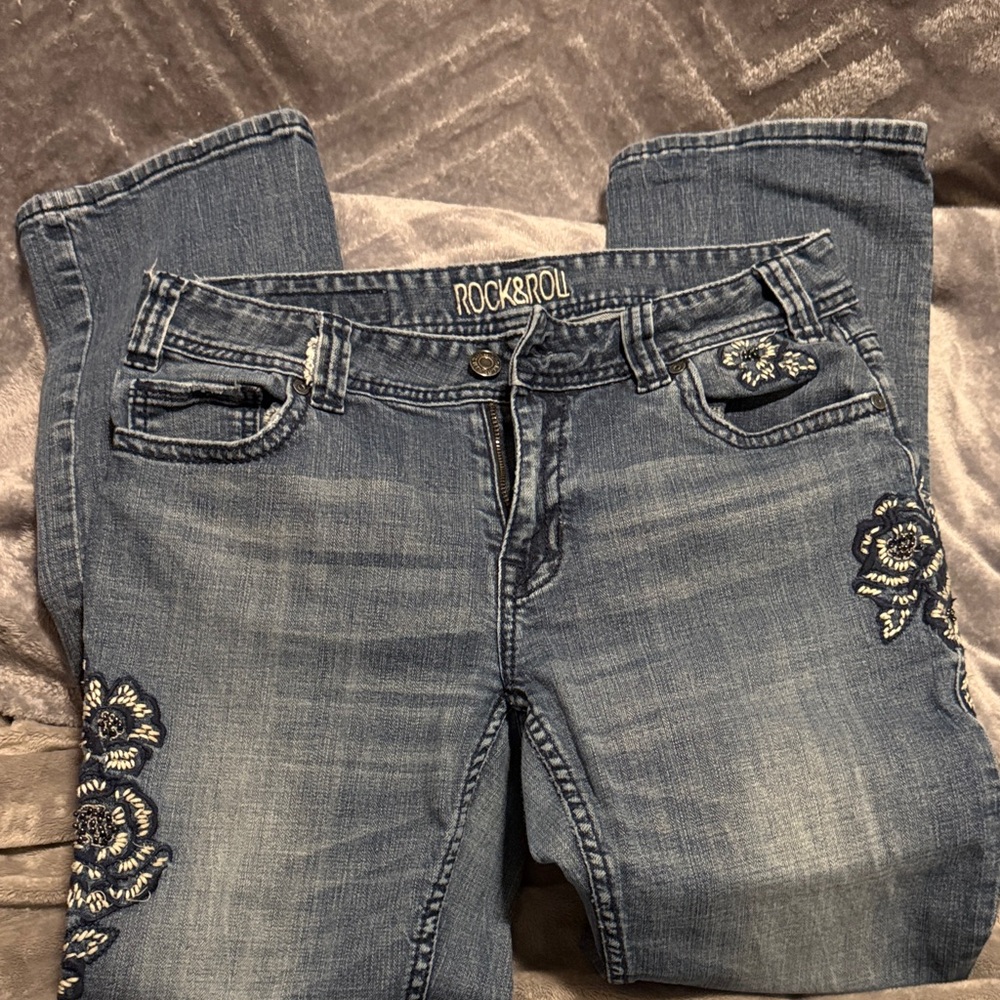 Rock & Roll Cowgirl Embroidered Bootcut Jeans - Medium Blue